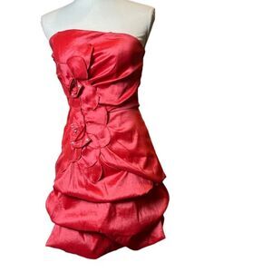 Sequin Hearts Women's Formal Coral Taffeta Ruched Rose Zip Back Mini Dress 7